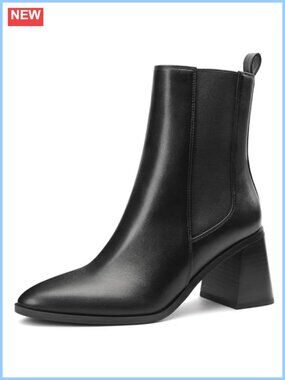 Chelsea Ankle Boots Chunky Block Heel Pointed Toe Faux Leather
